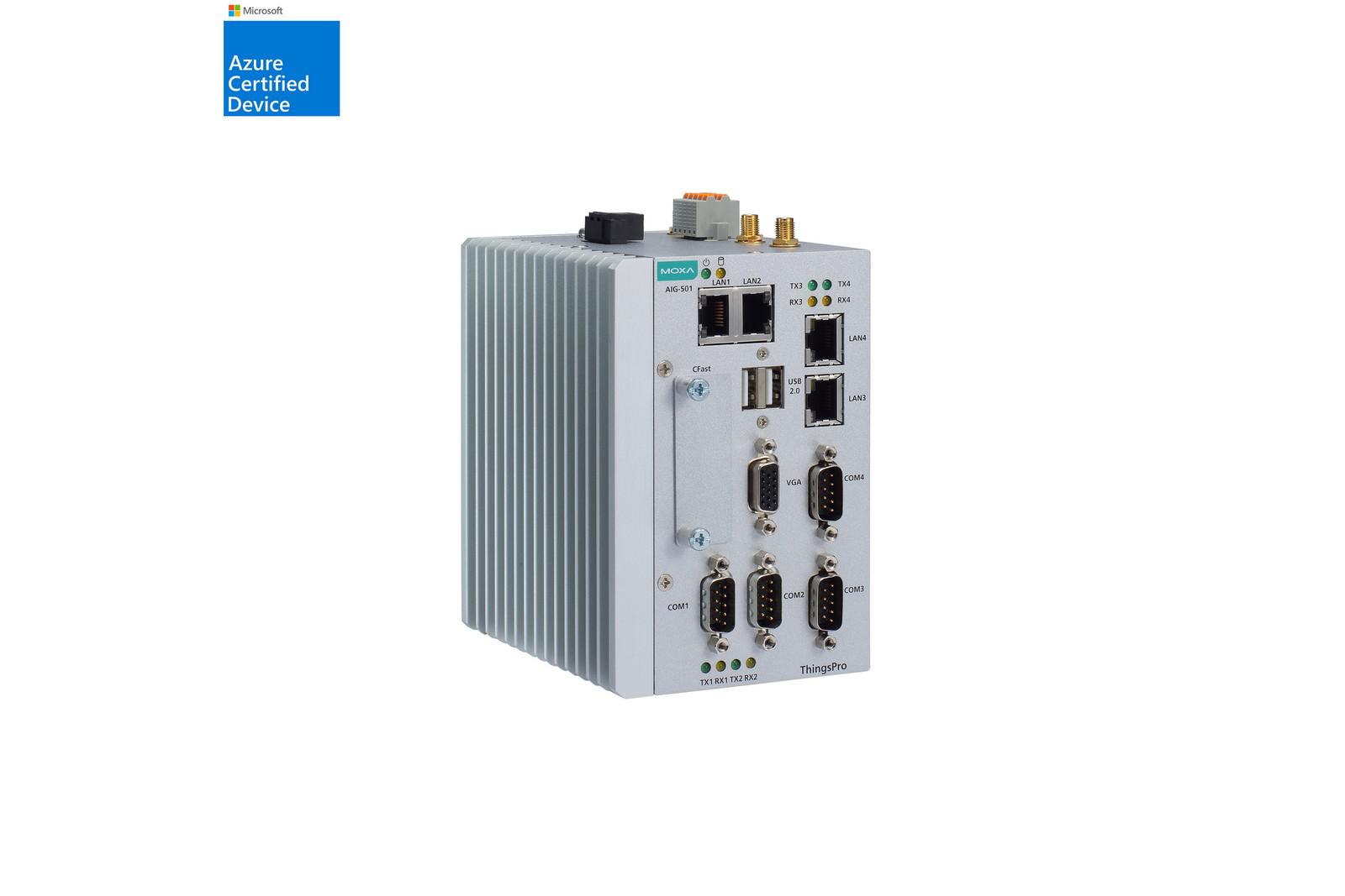 AIG-500 Series Advanced IIoT gateways with Intel Atom® quad-core 1.91 GHz processor, 1 VGA port, ThingsPro Edge software, -40 to 70°C operating temperature